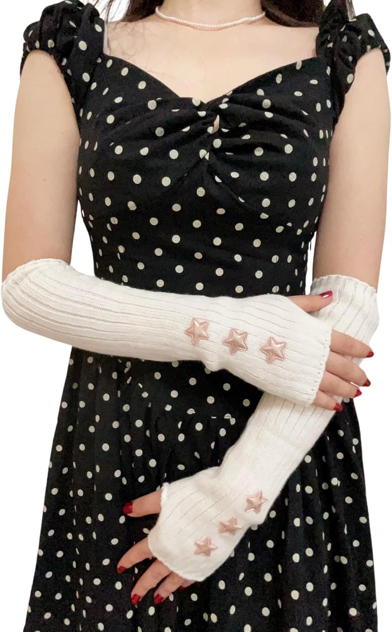 DUNKOING Cute Y2K Arm Warmers Kawaii Knitted Wrist Warmers Long Japanese Harajuku Goth Fingerless Sleeve for Women Girls - Image 1